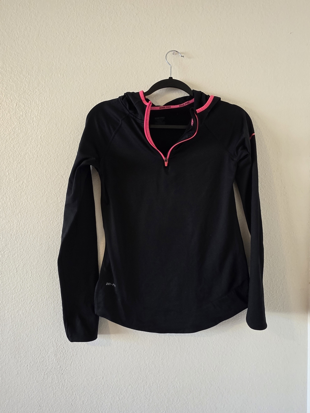 Nike Black Hooded Half-Zip Pullover with Pink Trim